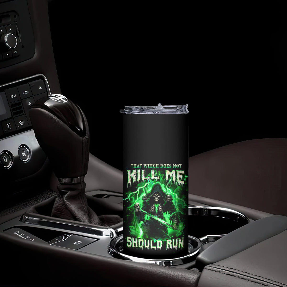 Reaper Skull Skinny Tumbler That Which Does Not Kill Me Should Run - Wonder Print Shop