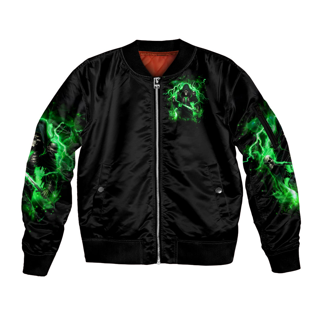 Reaper Skull Sleeve Zip Bomber Jacket That Which Does Not Kill Me Should Run - Wonder Print Shop