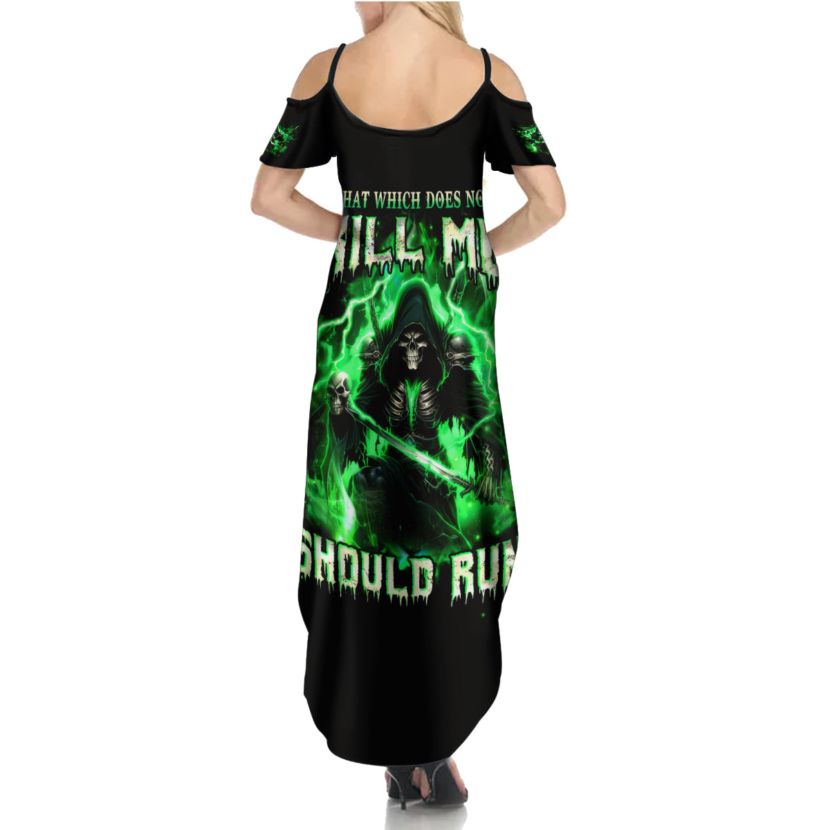 Reaper Skull Summer Maxi Dress That Which Does Not Kill Me Should Run - Wonder Print Shop