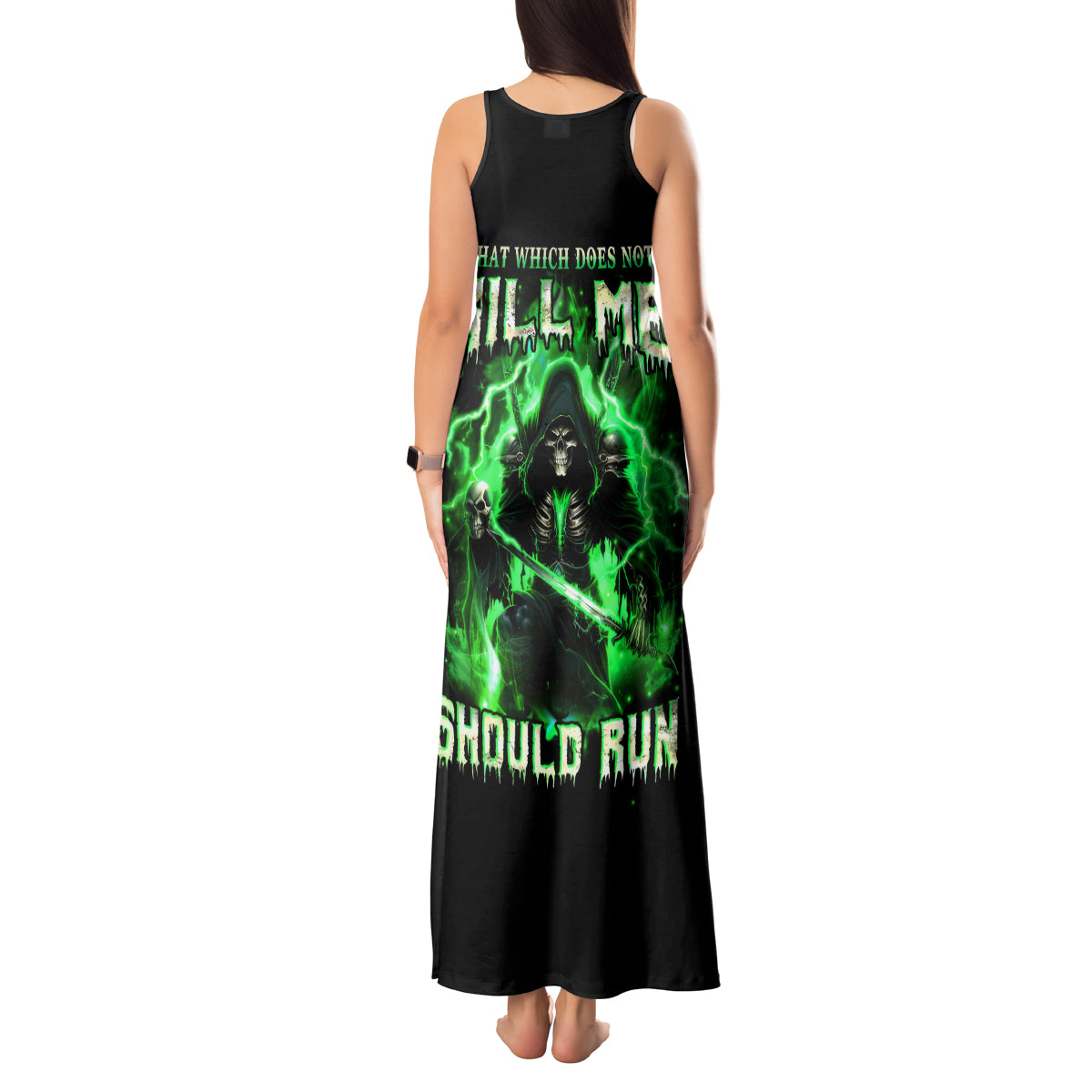 Reaper Skull Tank Maxi Dress That Which Does Not Kill Me Should Run - Wonder Print Shop