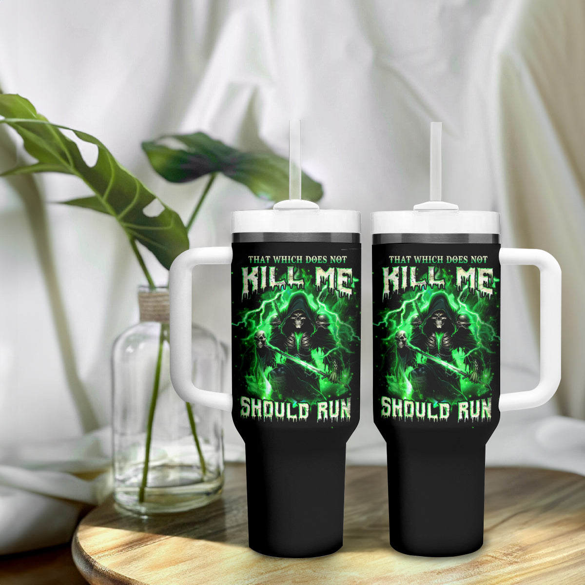 Reaper Skull Tumbler With Handle That Which Does Not Kill Me Should Run - Wonder Print Shop