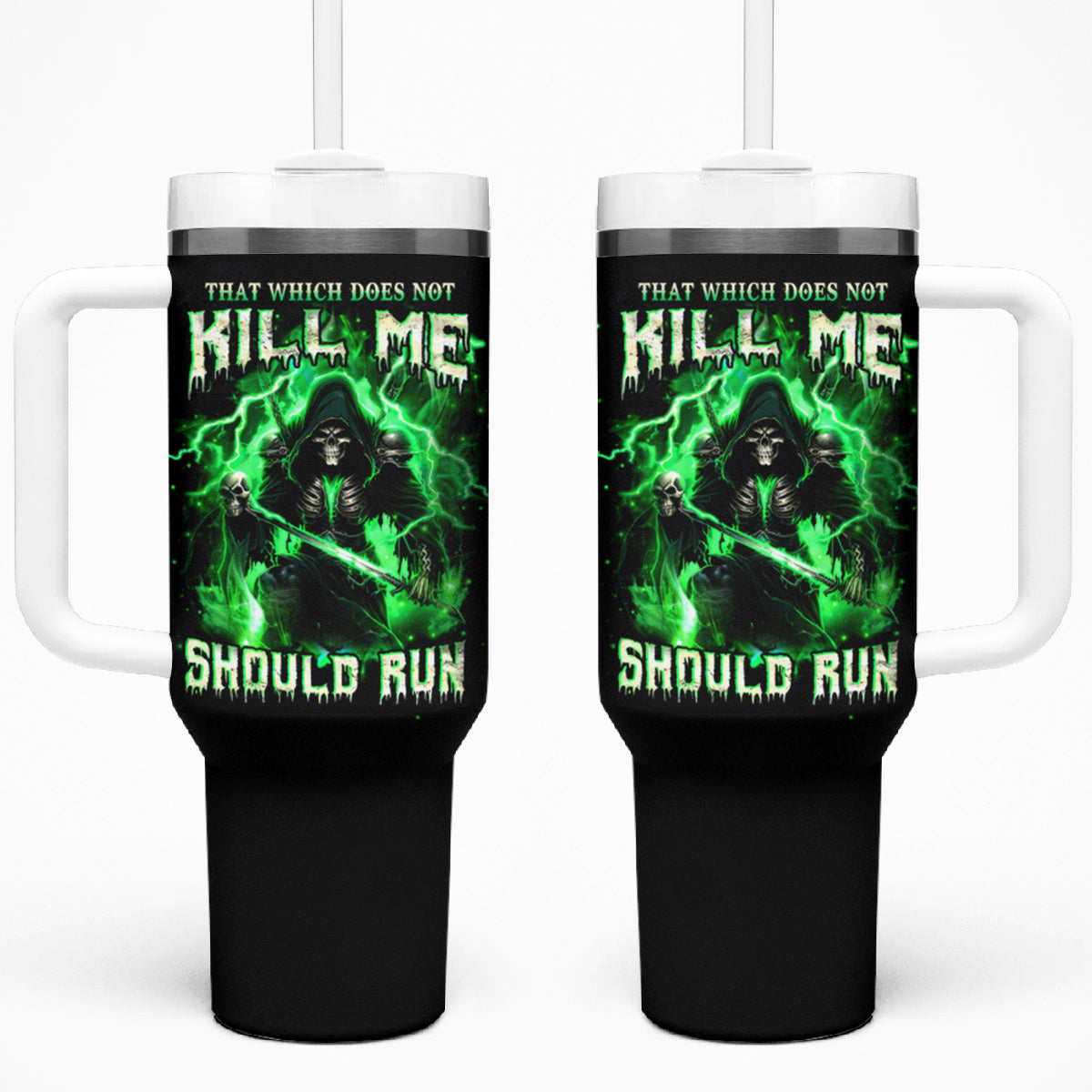 Reaper Skull Tumbler With Handle That Which Does Not Kill Me Should Run - Wonder Print Shop