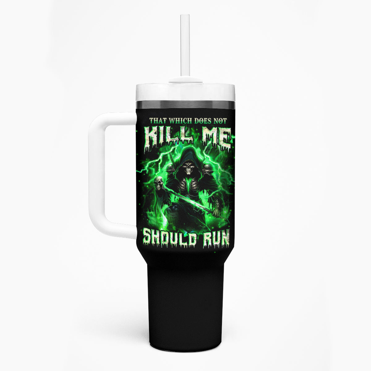 Reaper Skull Tumbler With Handle That Which Does Not Kill Me Should Run - Wonder Print Shop