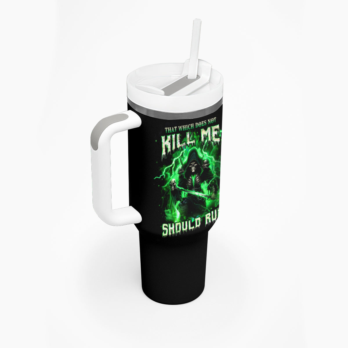 Reaper Skull Tumbler With Handle That Which Does Not Kill Me Should Run - Wonder Print Shop