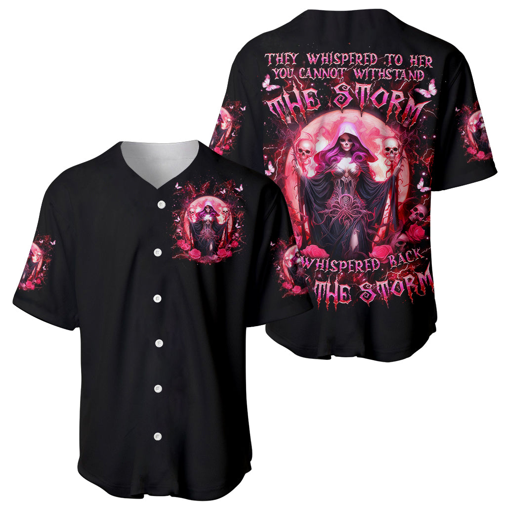 Witch Skull Baseball Jersey She Whispered Back Iam The Storm - Wonder Print Shop