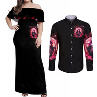 Witch Skull Couples Matching Off Shoulder Maxi Dress and Long Sleeve Button Shirt She Whispered Back Iam The Storm - Wonder Print Shop