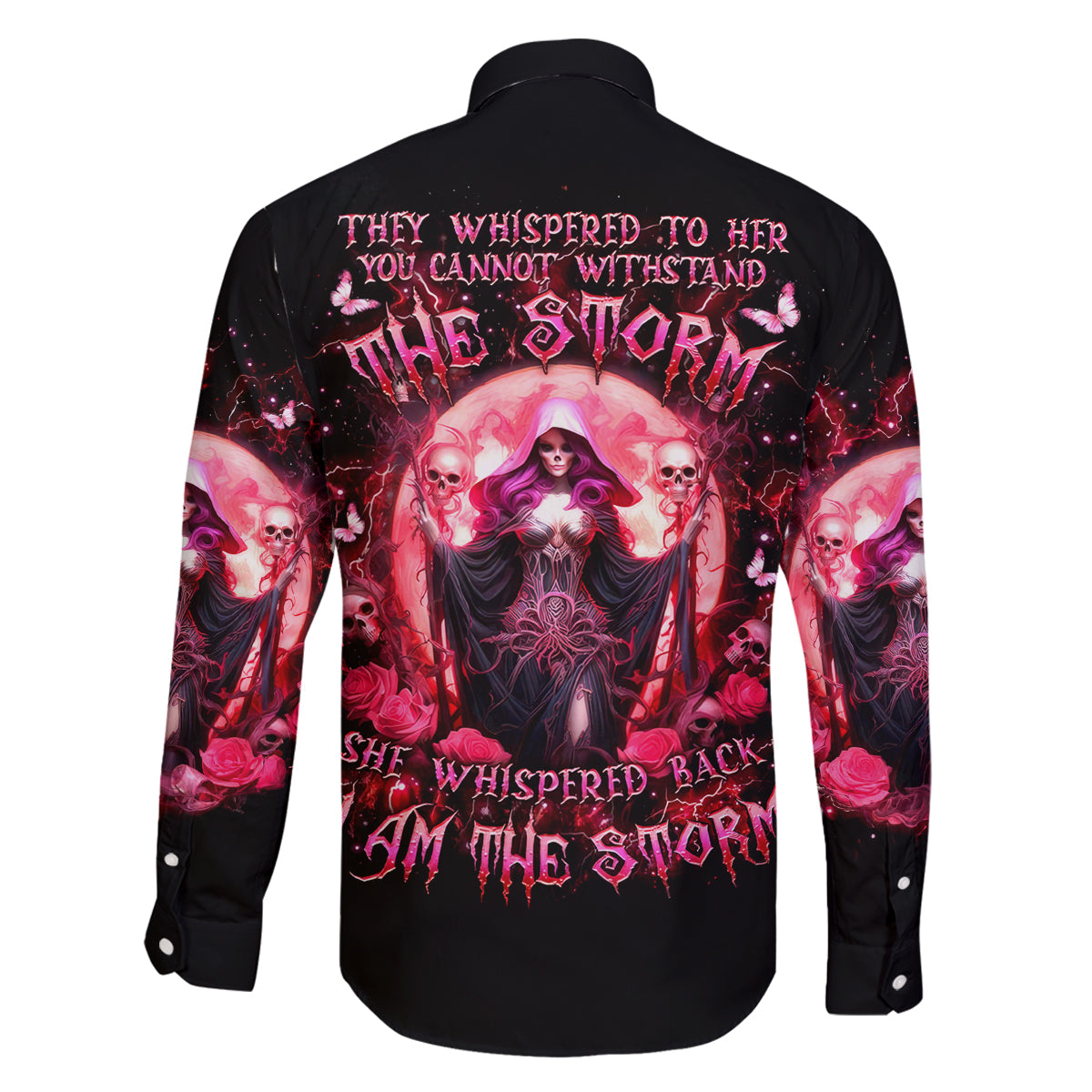 Witch Skull Family Matching Off Shoulder Maxi Dress and Hawaiian Shirt She Whispered Back Iam The Storm - Wonder Print Shop