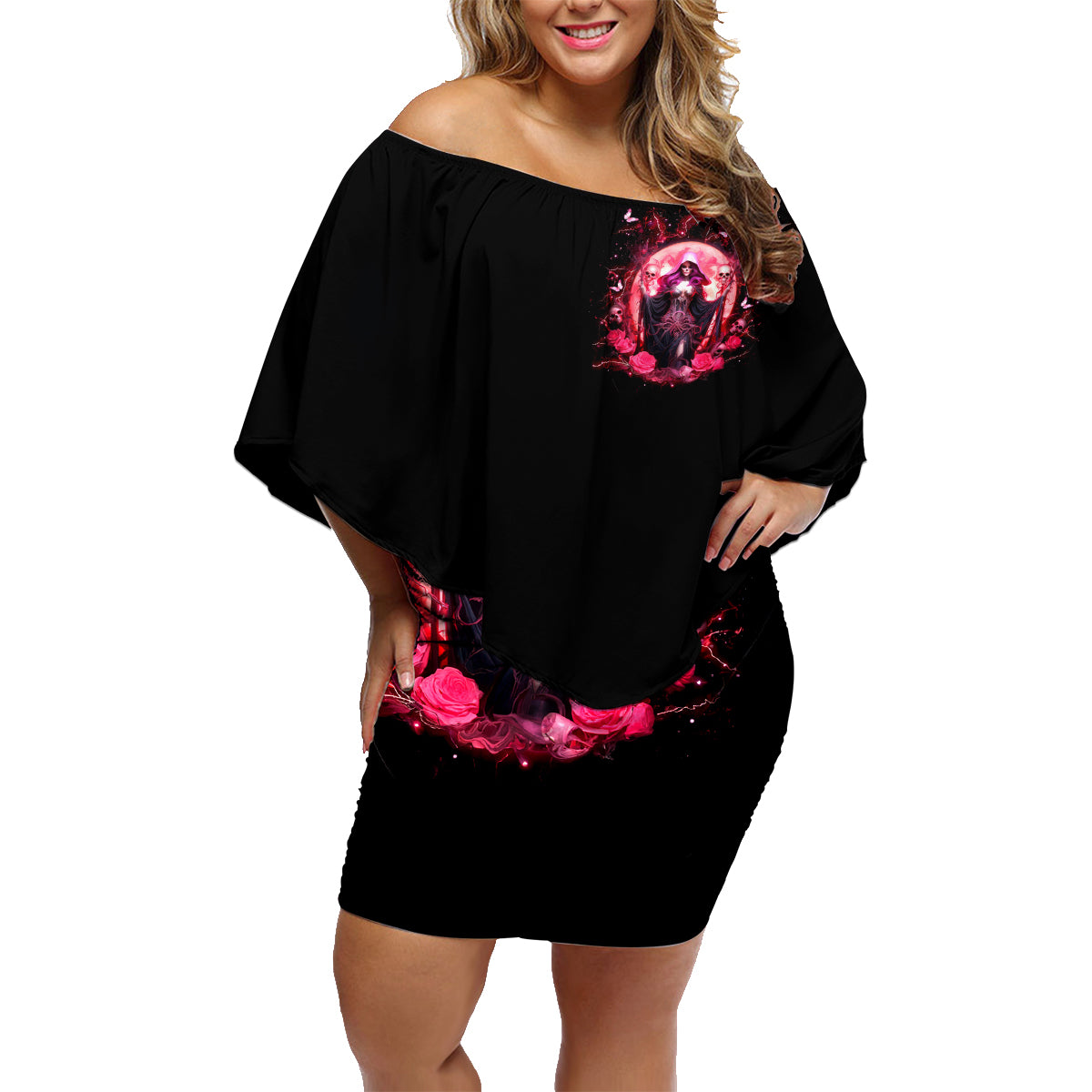 Witch Skull Family Matching Off Shoulder Short Dress and Hawaiian Shirt She Whispered Back Iam The Storm - Wonder Print Shop