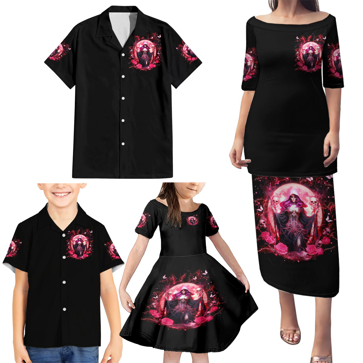 Witch Skull Family Matching Puletasi and Hawaiian Shirt She Whispered Back Iam The Storm - Wonder Print Shop
