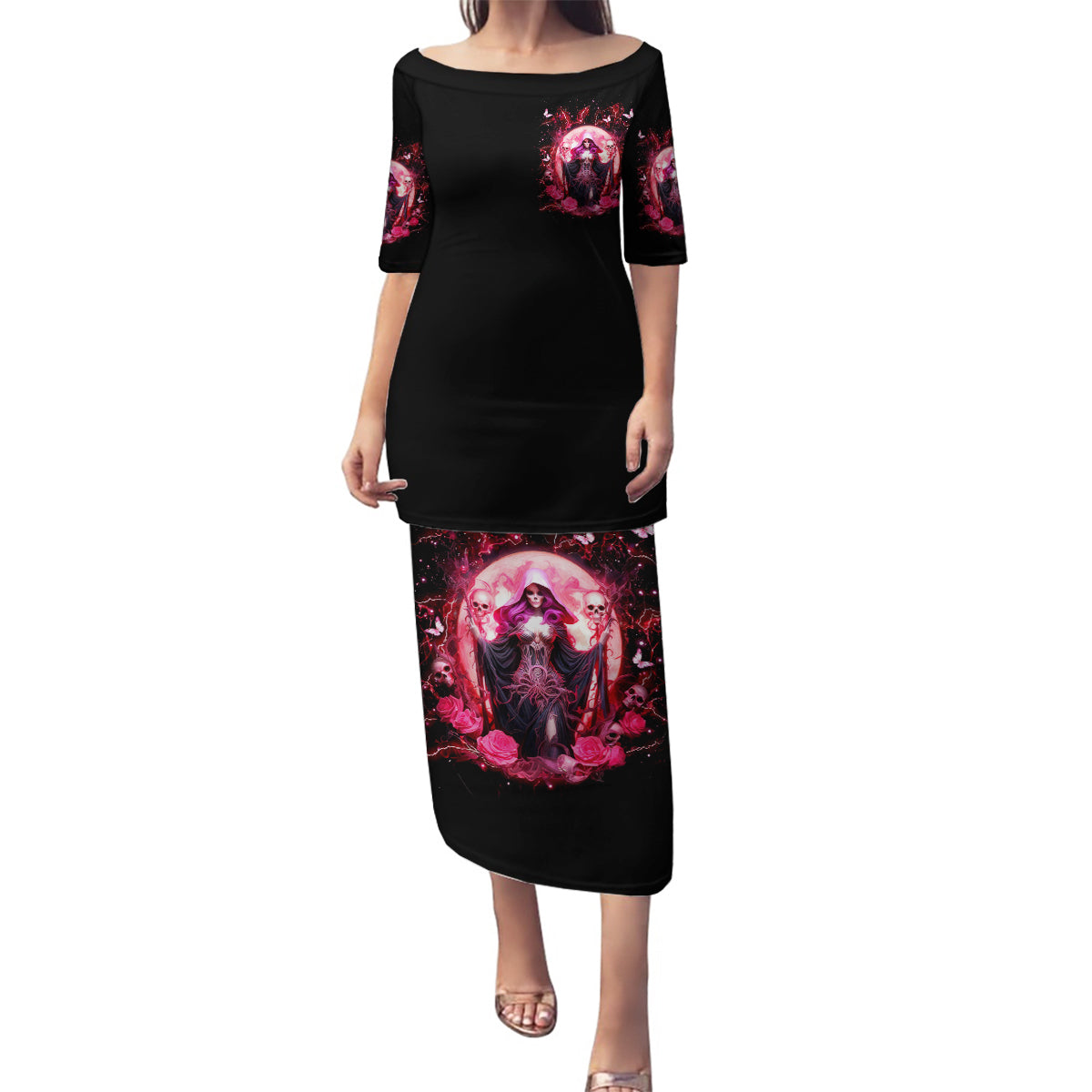 Witch Skull Family Matching Puletasi and Hawaiian Shirt She Whispered Back Iam The Storm - Wonder Print Shop