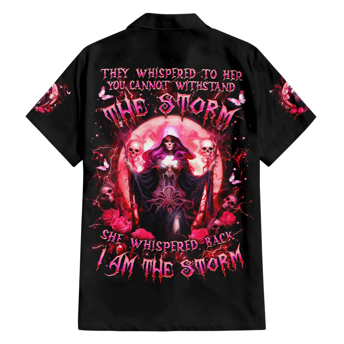 Witch Skull Family Matching Short Sleeve Bodycon Dress and Hawaiian Shirt She Whispered Back Iam The Storm - Wonder Print Shop