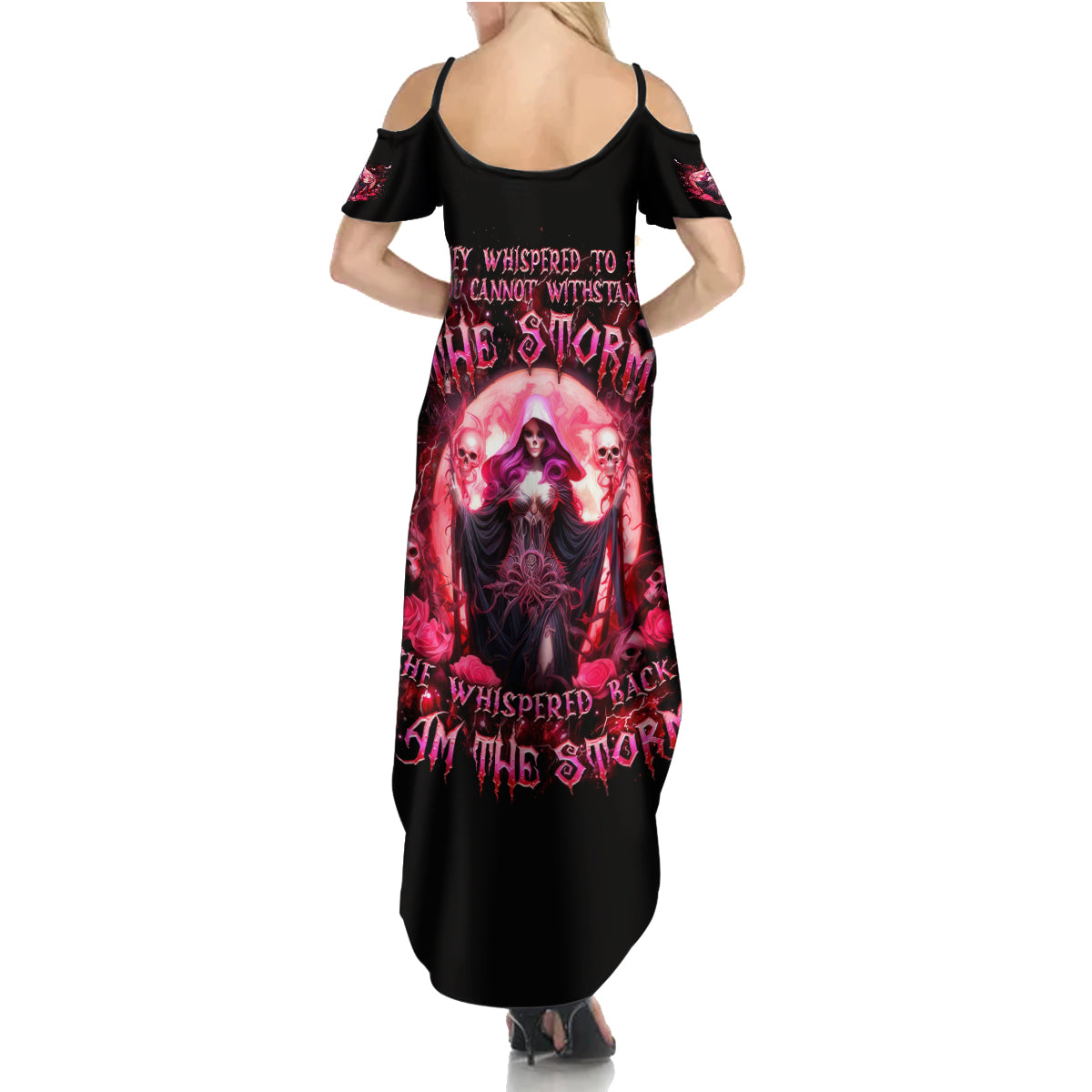 Witch Skull Family Matching Summer Maxi Dress and Hawaiian Shirt She Whispered Back Iam The Storm - Wonder Print Shop