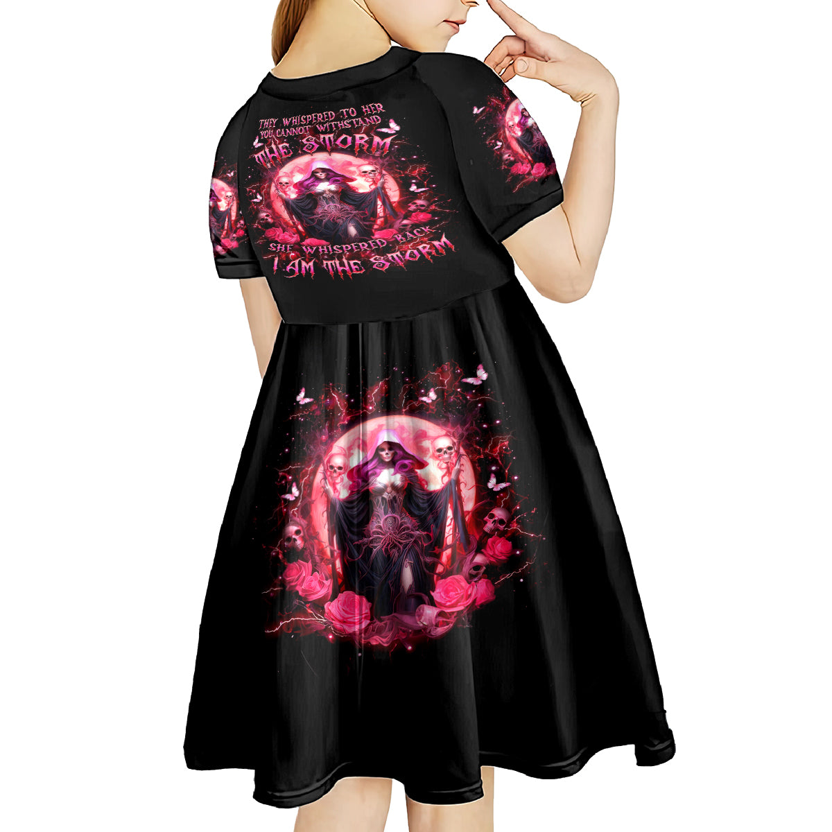 Witch Skull Kid Short Sleeve Dress She Whispered Back Iam The Storm - Wonder Print Shop