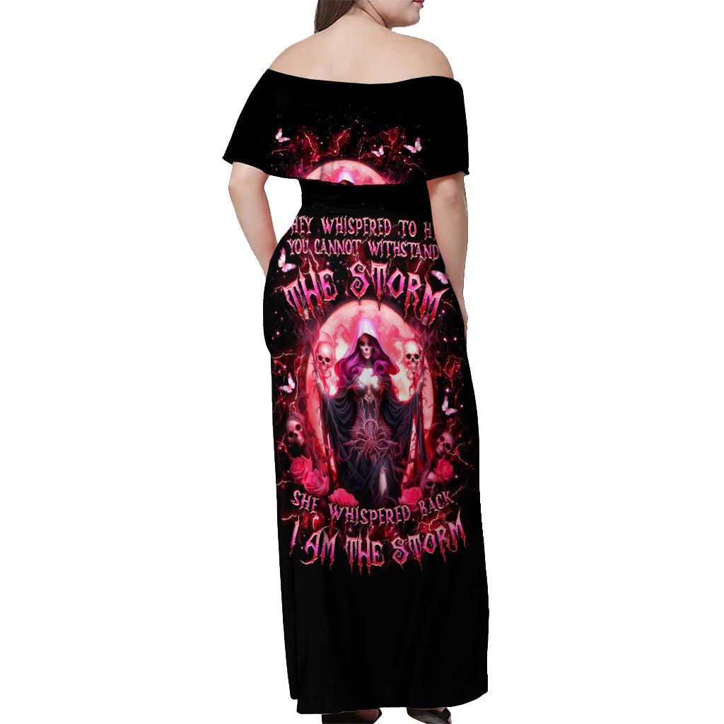 Witch Skull Off Shoulder Maxi Dress She Whispered Back Iam The Storm - Wonder Print Shop