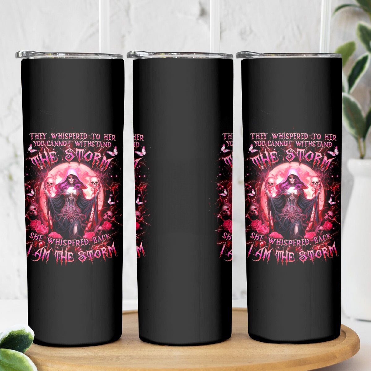 Witch Skull Skinny Tumbler She Whispered Back Iam The Storm - Wonder Print Shop