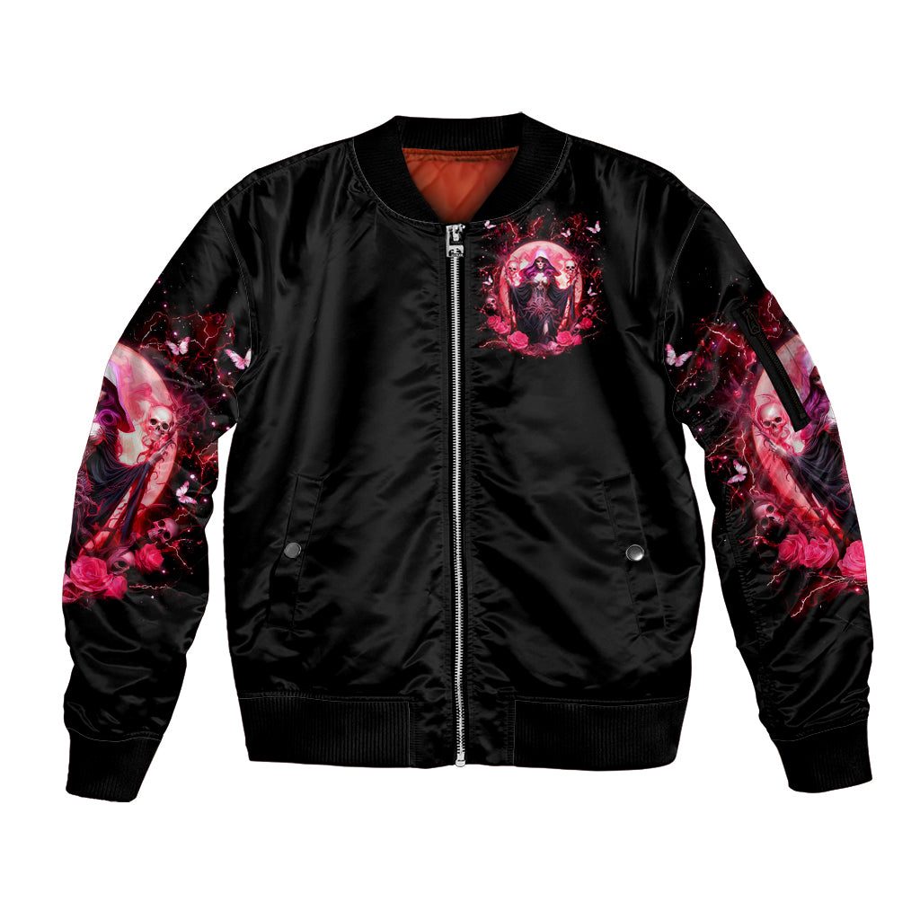 Witch Skull Sleeve Zip Bomber Jacket She Whispered Back Iam The Storm - Wonder Print Shop