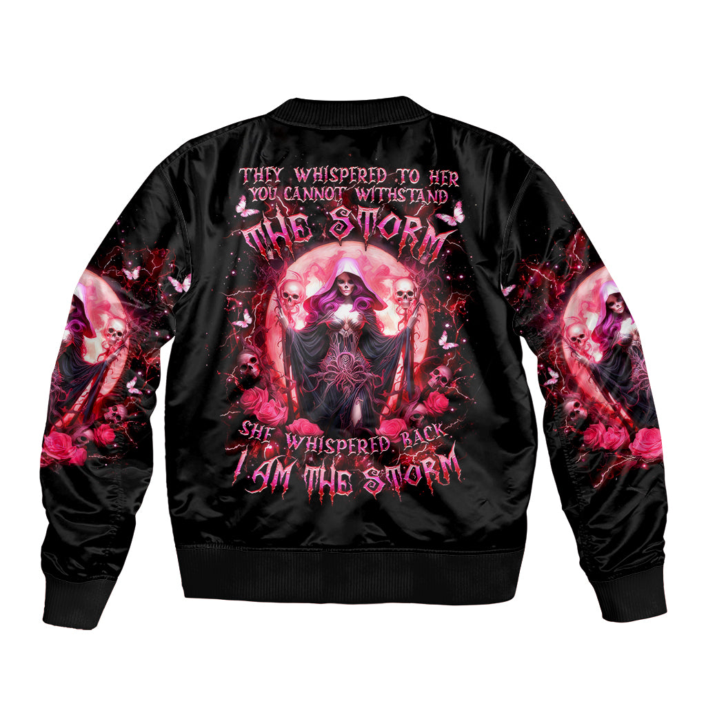 Witch Skull Sleeve Zip Bomber Jacket She Whispered Back Iam The Storm - Wonder Print Shop