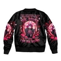 Witch Skull Sleeve Zip Bomber Jacket She Whispered Back Iam The Storm - Wonder Print Shop