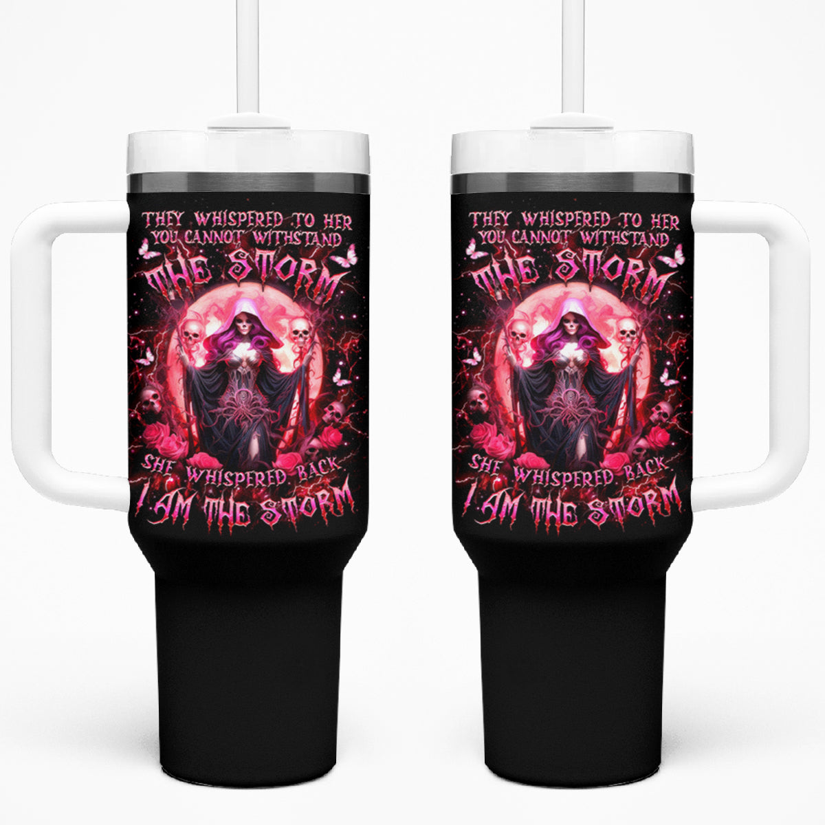 Witch Skull Tumbler With Handle She Whispered Back Iam The Storm - Wonder Print Shop
