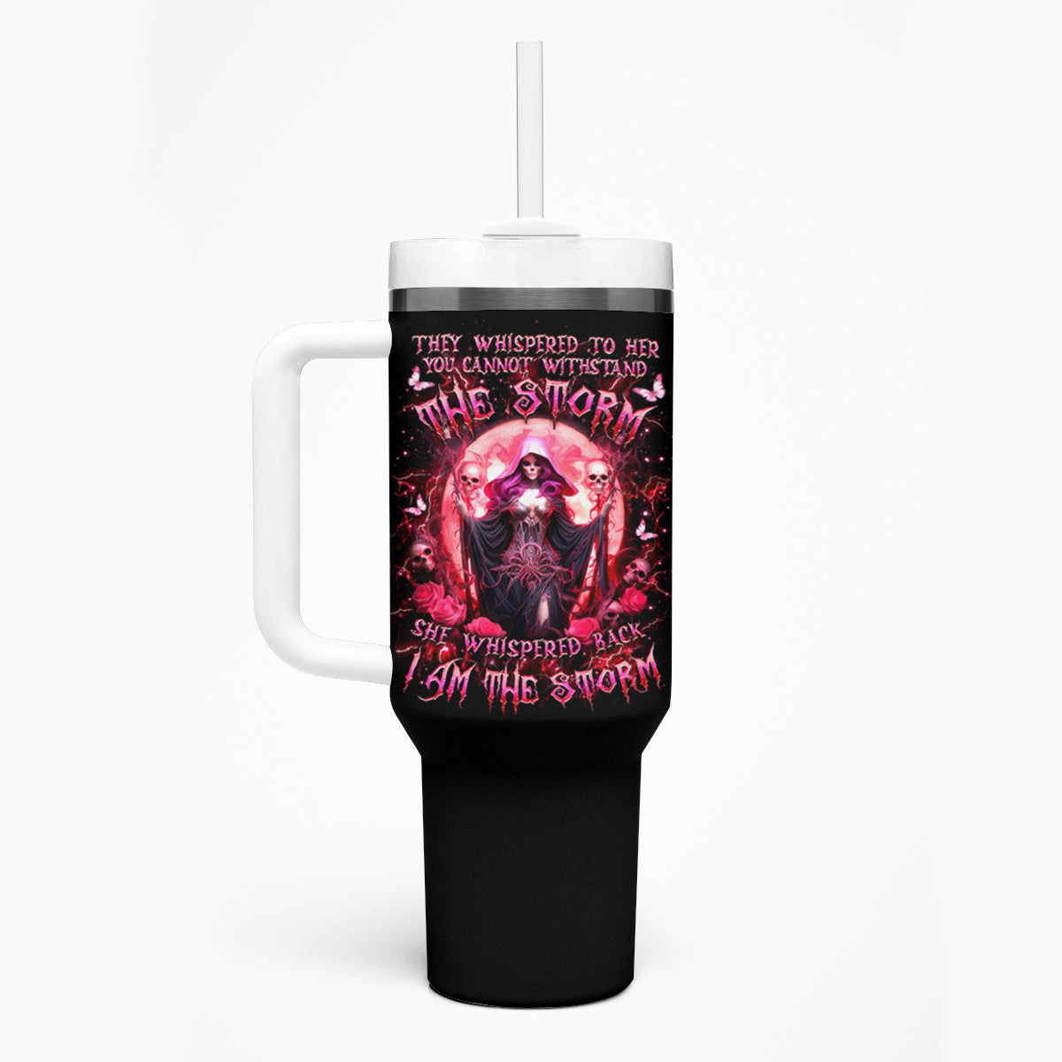 Witch Skull Tumbler With Handle She Whispered Back Iam The Storm - Wonder Print Shop