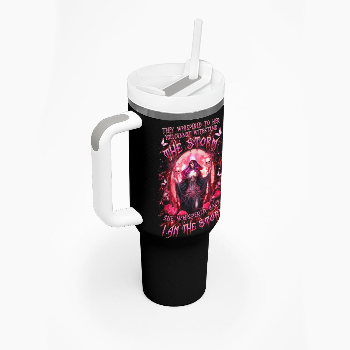 Witch Skull Tumbler With Handle She Whispered Back Iam The Storm - Wonder Print Shop
