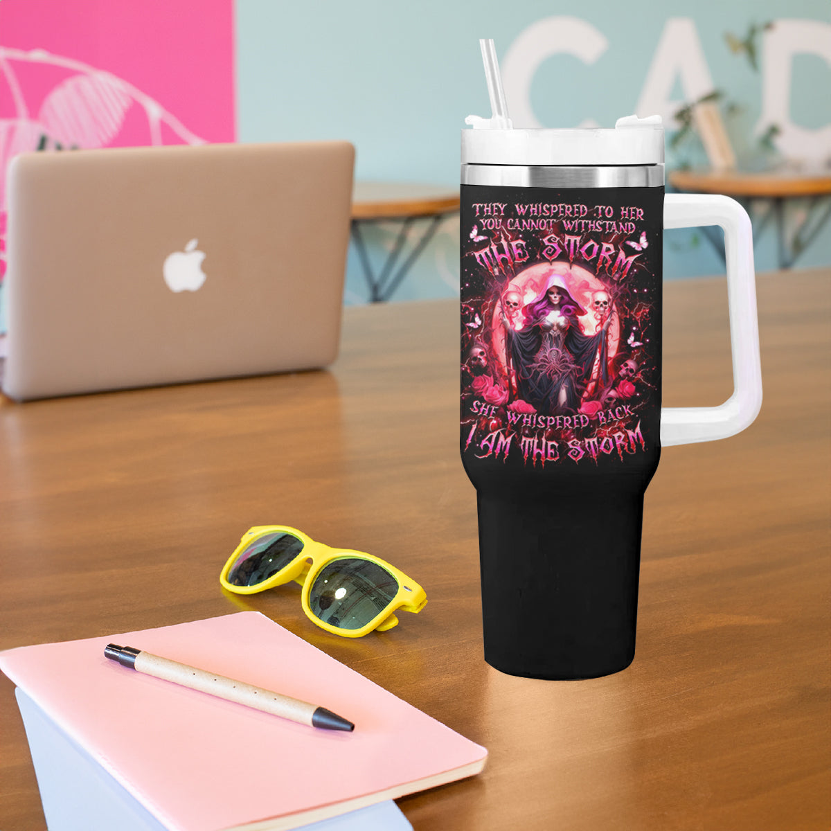 Witch Skull Tumbler With Handle She Whispered Back Iam The Storm - Wonder Print Shop