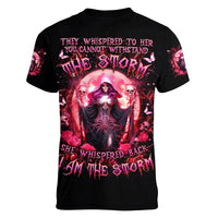 Witch Skull Women V Neck T Shirt She Whispered Back Iam The Storm - Wonder Print Shop