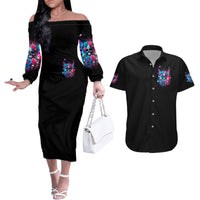 Fairy Skull Couples Matching Off The Shoulder Long Sleeve Dress and Hawaiian Shirt Let Karma Handle Their Fate - Wonder Print Shop