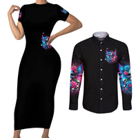Fairy Skull Couples Matching Short Sleeve Bodycon Dress and Long Sleeve Button Shirt Let Karma Handle Their Fate - Wonder Print Shop