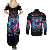 Fairy Skull Couples Matching Summer Maxi Dress and Long Sleeve Button Shirt Let Karma Handle Their Fate - Wonder Print Shop