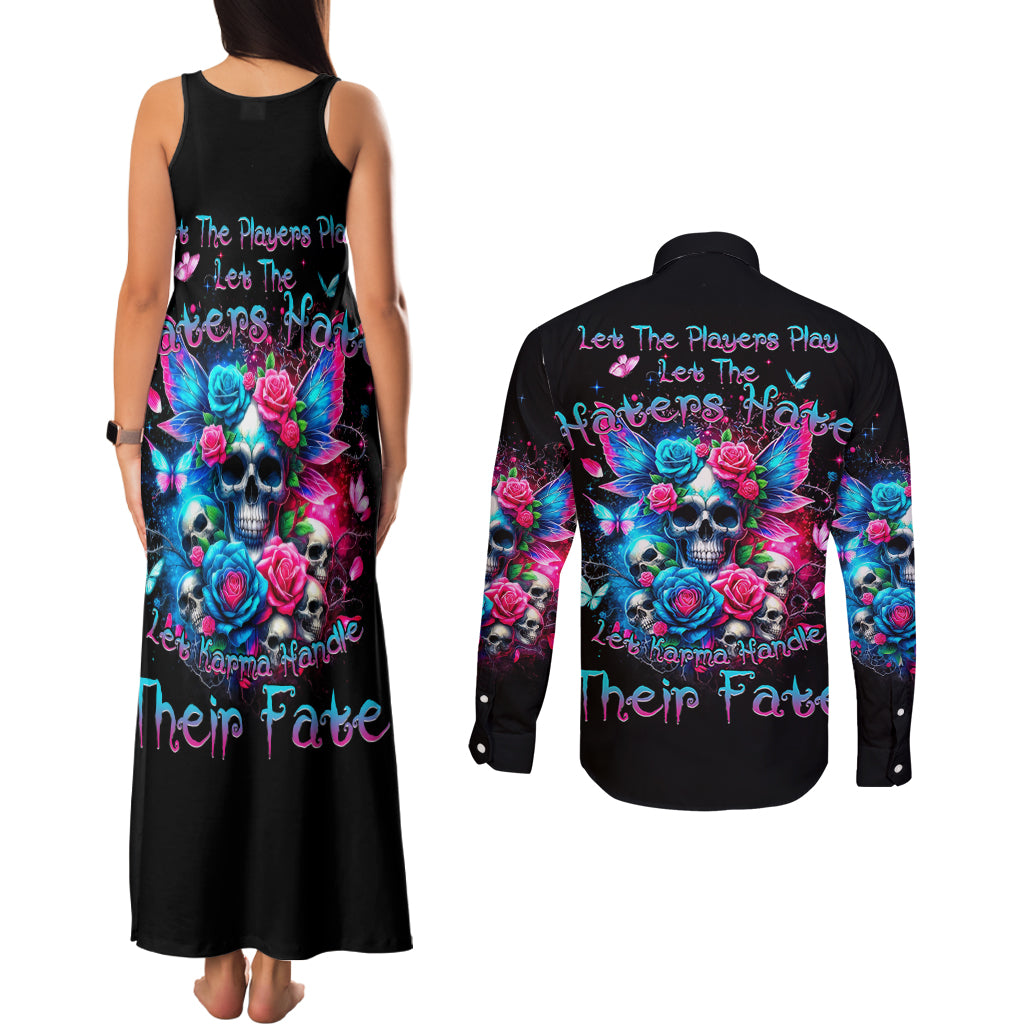 Fairy Skull Couples Matching Tank Maxi Dress and Long Sleeve Button Shirt Let Karma Handle Their Fate - Wonder Print Shop