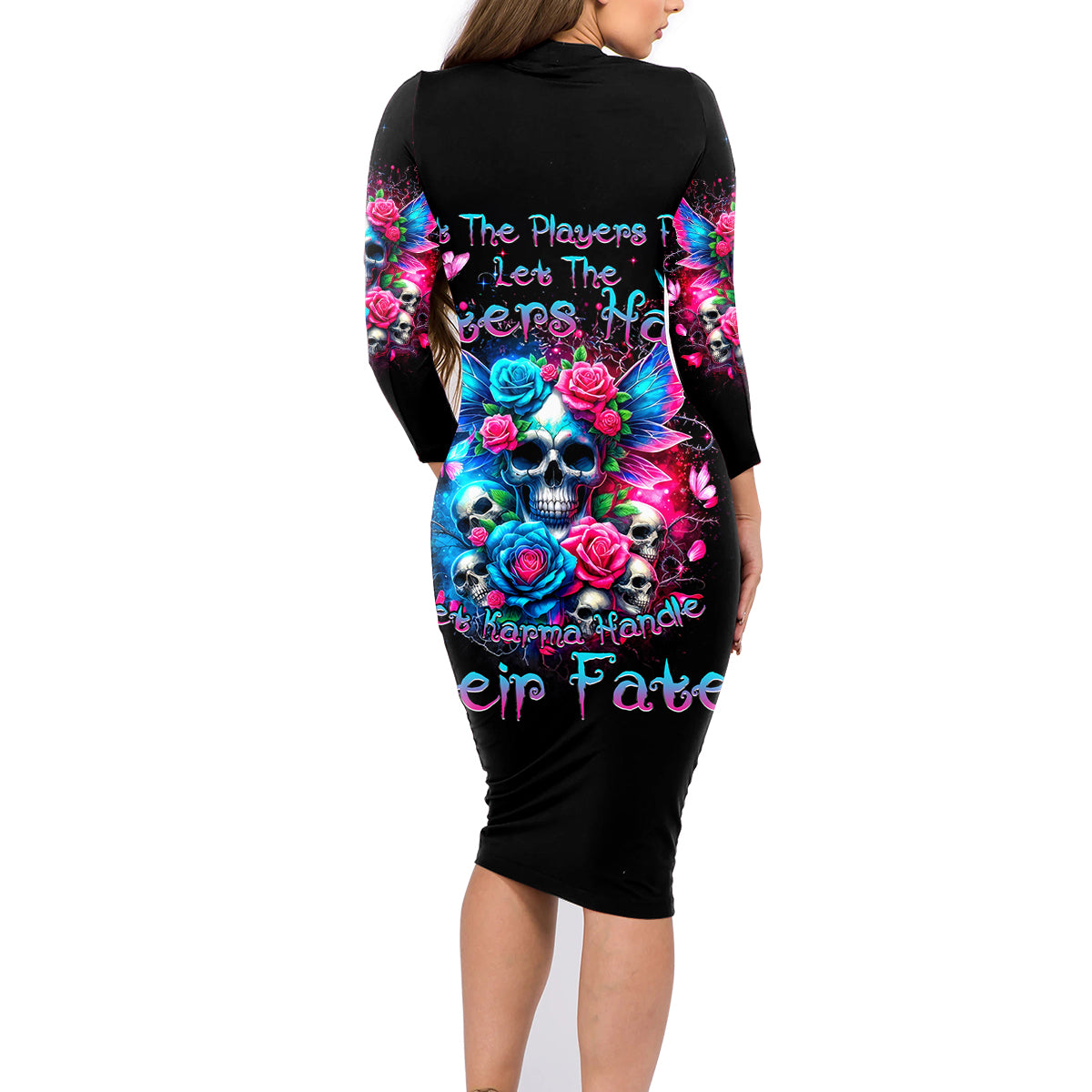 Fairy Skull Family Matching Long Sleeve Bodycon Dress and Hawaiian Shirt Let Karma Handle Their Fate - Wonder Print Shop