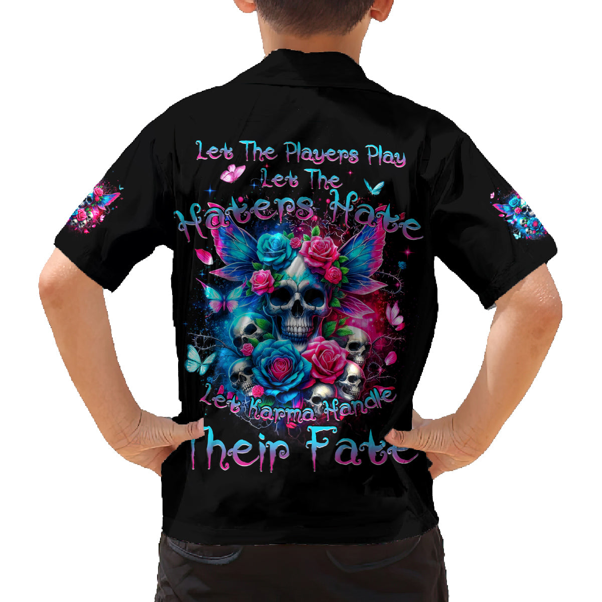 Fairy Skull Family Matching Off Shoulder Short Dress and Hawaiian Shirt Let Karma Handle Their Fate - Wonder Print Shop