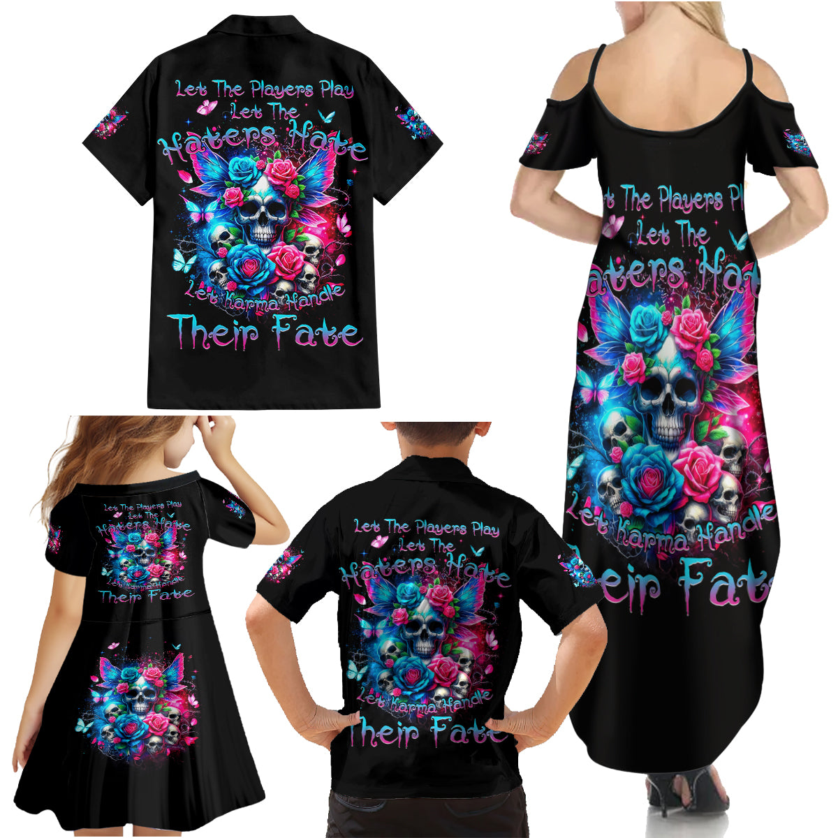 Fairy Skull Family Matching Summer Maxi Dress and Hawaiian Shirt Let Karma Handle Their Fate - Wonder Print Shop