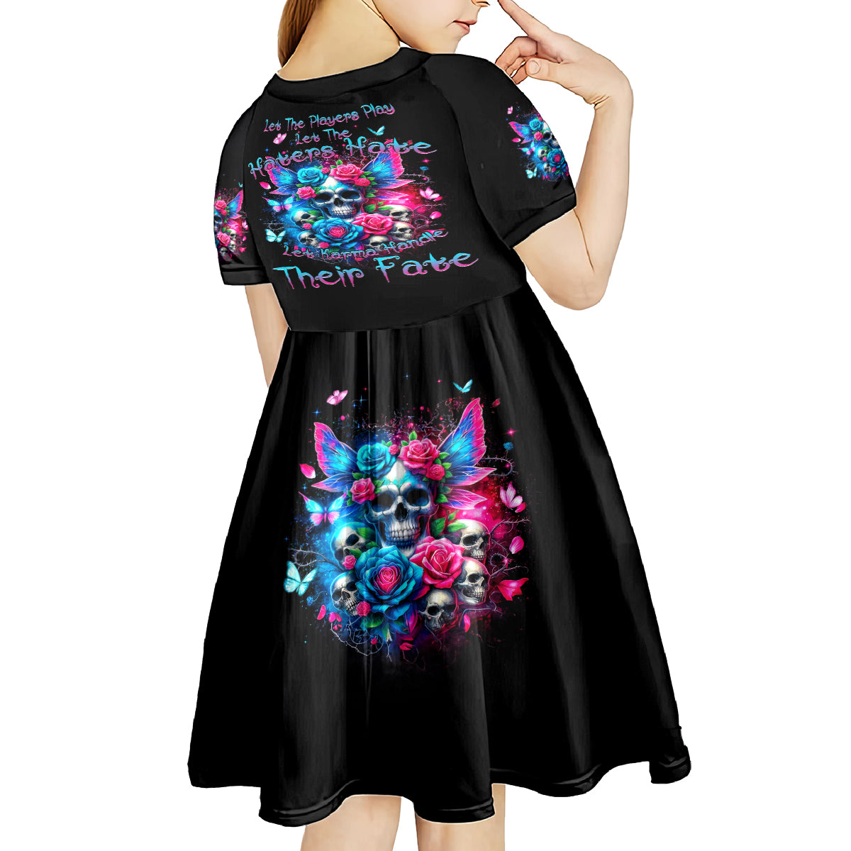 Fairy Skull Kid Short Sleeve Dress Let Karma Handle Their Fate - Wonder Print Shop