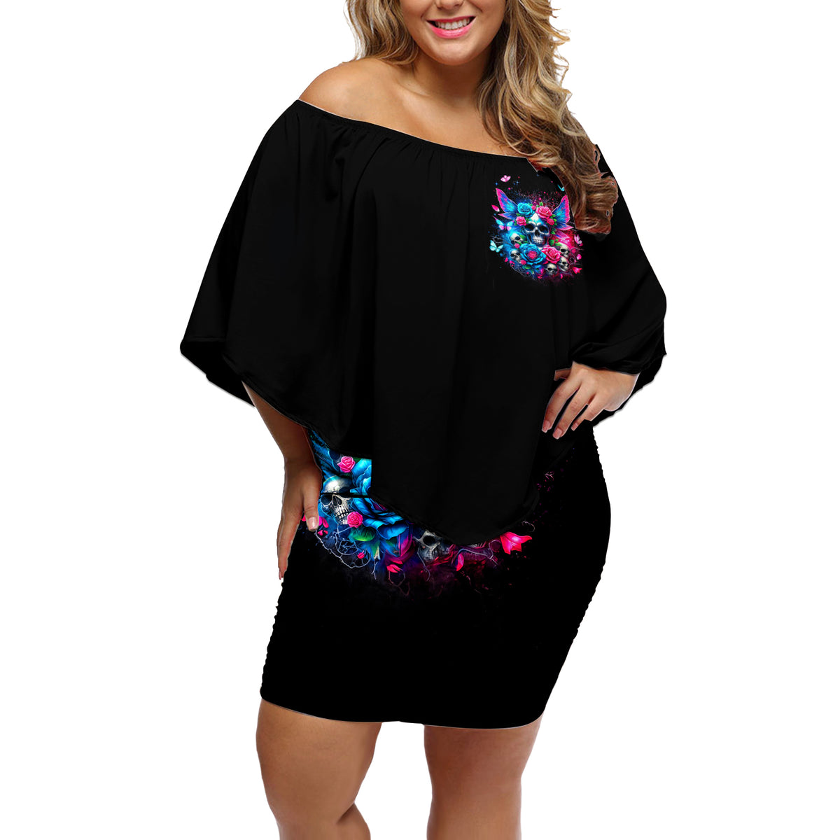 Fairy Skull Off Shoulder Short Dress Let Karma Handle Their Fate - Wonder Print Shop