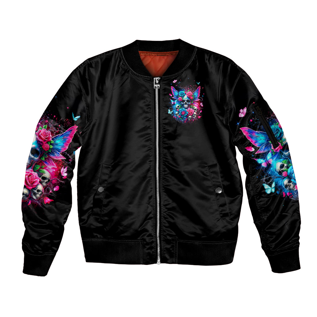 Fairy Skull Sleeve Zip Bomber Jacket Let Karma Handle Their Fate - Wonder Print Shop