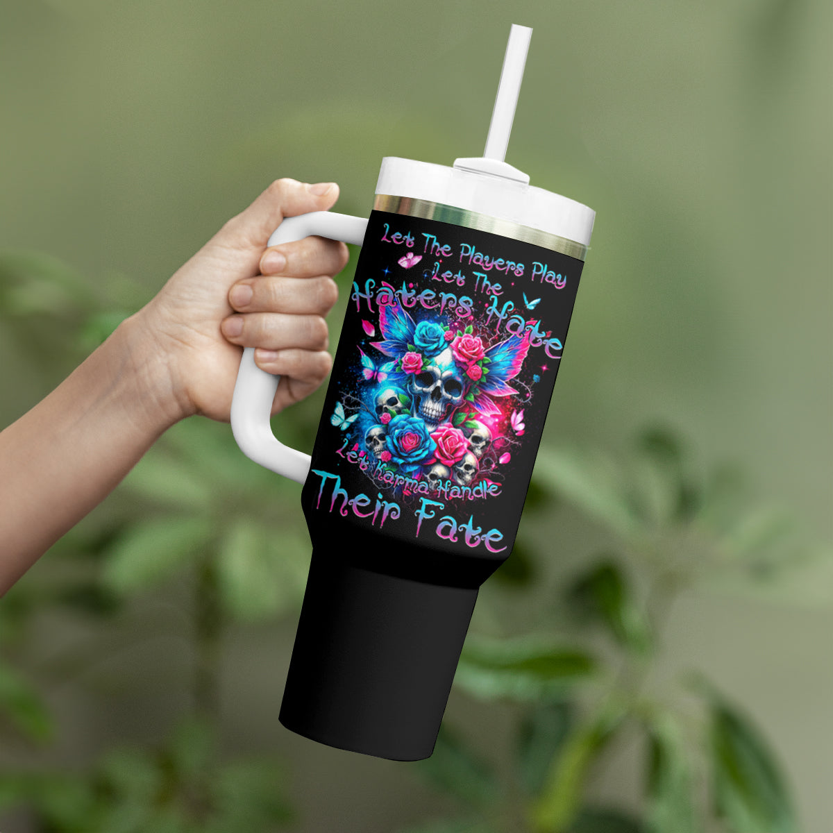 Fairy Skull Tumbler With Handle Let Karma Handle Their Fate - Wonder Print Shop