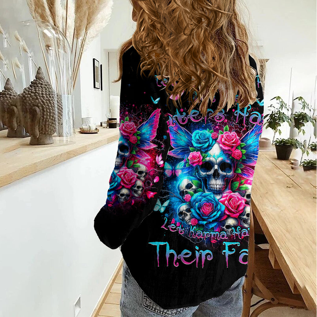 Fairy Skull Women Casual Shirt Let Karma Handle Their Fate - Wonder Print Shop
