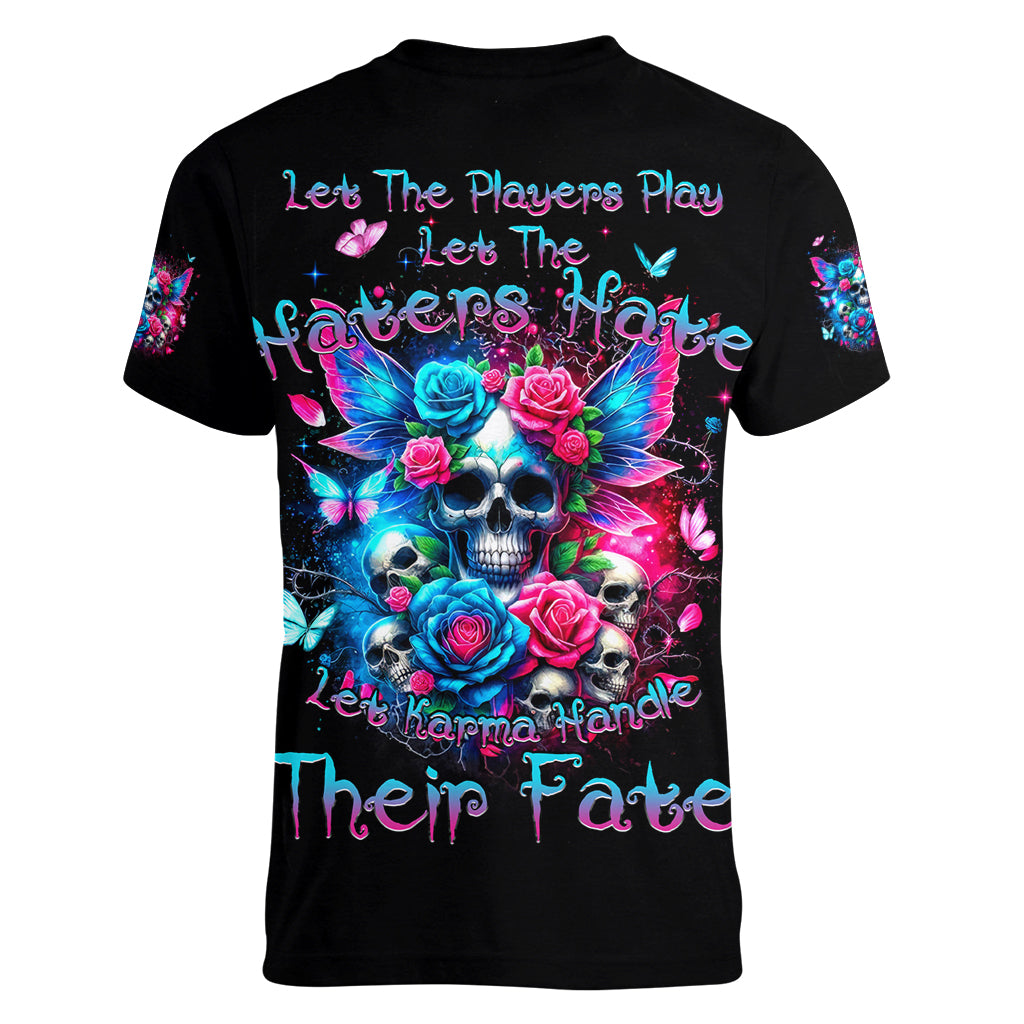Fairy Skull Women V Neck T Shirt Let Karma Handle Their Fate - Wonder Print Shop