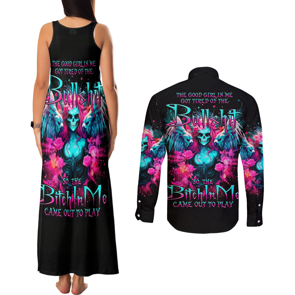 Witch Skull Couples Matching Tank Maxi Dress and Long Sleeve Button Shirt The Good Girl In Me Got Tired Of The Bullshit - Wonder Print Shop