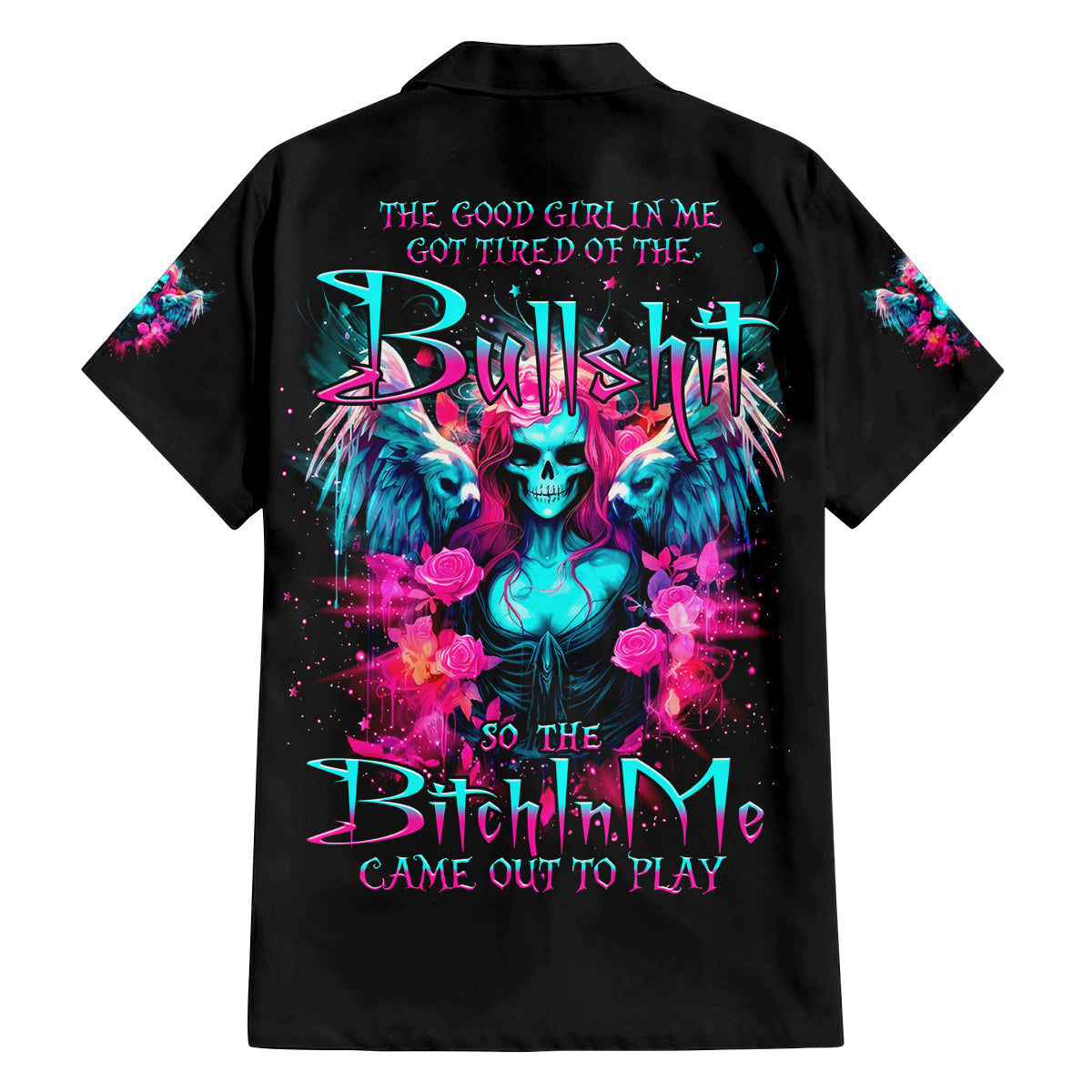 Witch Skull Family Matching Off Shoulder Long Sleeve Dress and Hawaiian Shirt The Good Girl In Me Got Tired Of The Bullshit - Wonder Print Shop