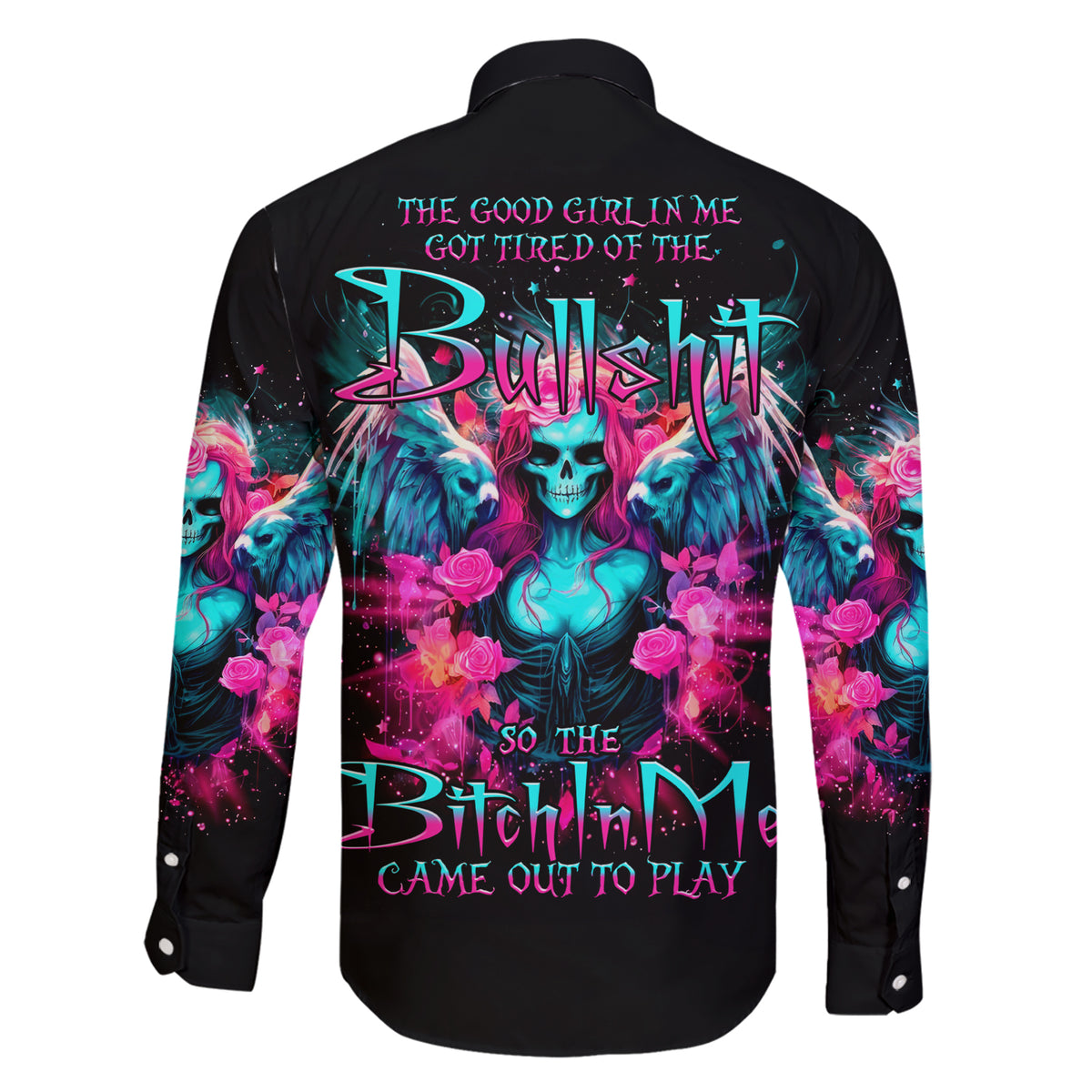 Witch Skull Family Matching Short Sleeve Bodycon Dress and Hawaiian Shirt The Good Girl In Me Got Tired Of The Bullshit - Wonder Print Shop