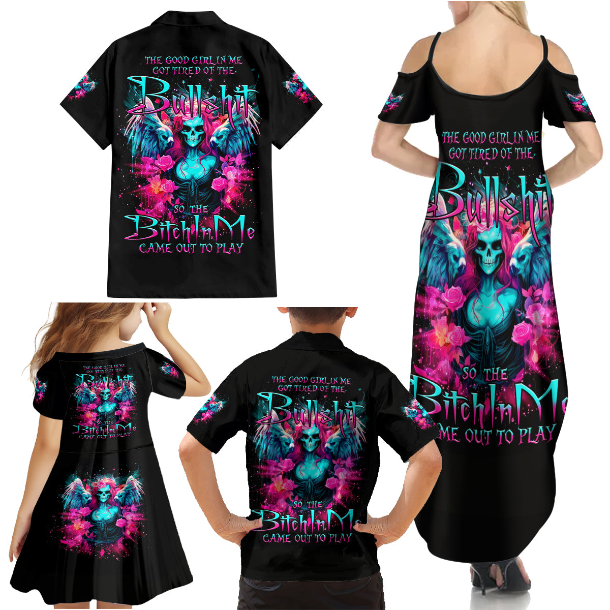 Witch Skull Family Matching Summer Maxi Dress and Hawaiian Shirt The Good Girl In Me Got Tired Of The Bullshit - Wonder Print Shop