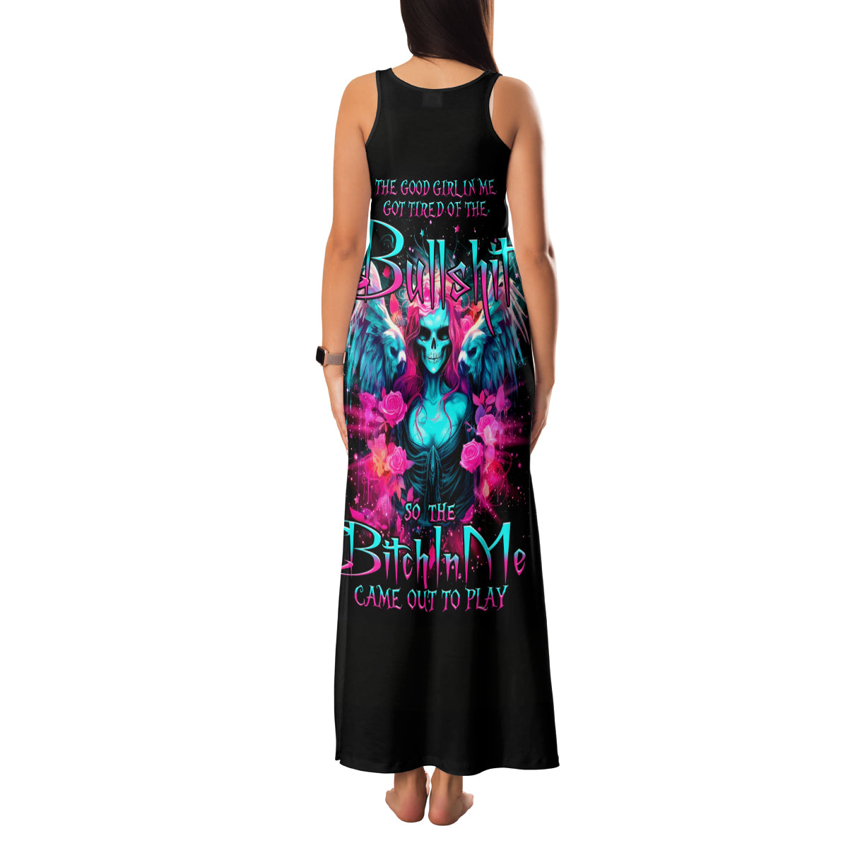Witch Skull Family Matching Tank Maxi Dress and Hawaiian Shirt The Good Girl In Me Got Tired Of The Bullshit - Wonder Print Shop