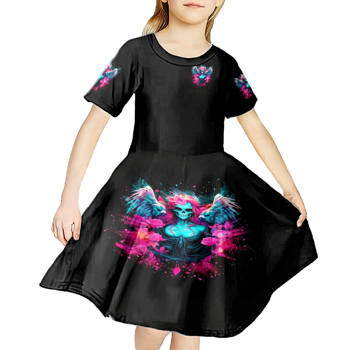 Witch Skull Kid Short Sleeve Dress The Good Girl In Me Got Tired Of The Bullshit - Wonder Print Shop