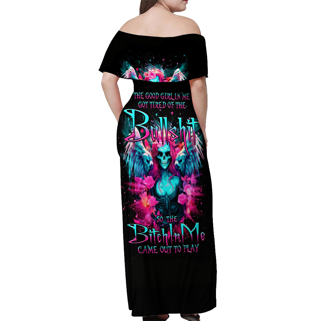 Witch Skull Off Shoulder Maxi Dress The Good Girl In Me Got Tired Of The Bullshit - Wonder Print Shop