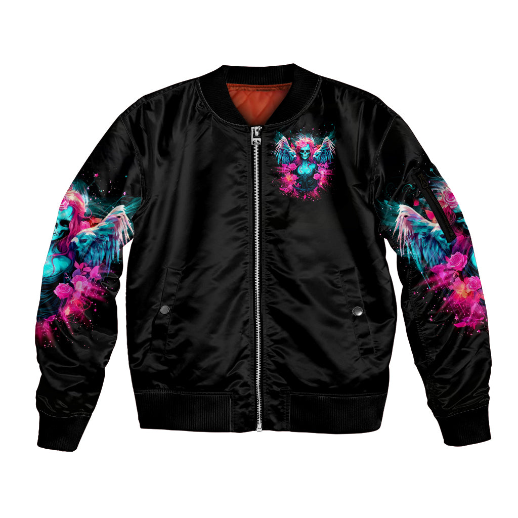 Witch Skull Sleeve Zip Bomber Jacket The Good Girl In Me Got Tired Of The Bullshit - Wonder Print Shop