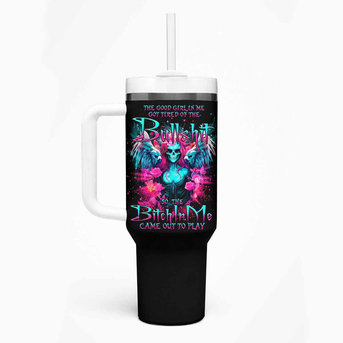 Witch Skull Tumbler With Handle The Good Girl In Me Got Tired Of The Bullshit - Wonder Print Shop