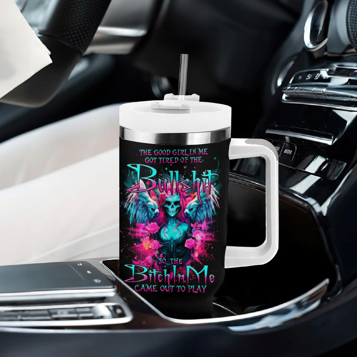 Witch Skull Tumbler With Handle The Good Girl In Me Got Tired Of The Bullshit - Wonder Print Shop